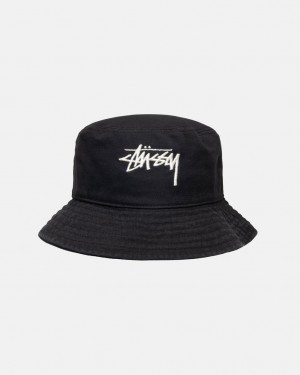 Stussy Bucket Hat Big Stock - Unisex Černé | ECZHC86020