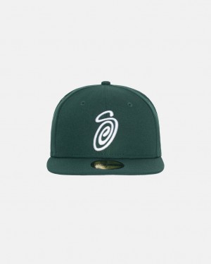 Stussy New Era 59Fifty Curly S - Unisex Zelene | ZCZNQ56806