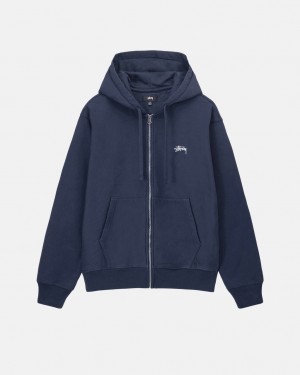 Stussy Stock Logo Zip Hoodie - Unisex Hoodies Tmavě Blankyt | CZEAH37448