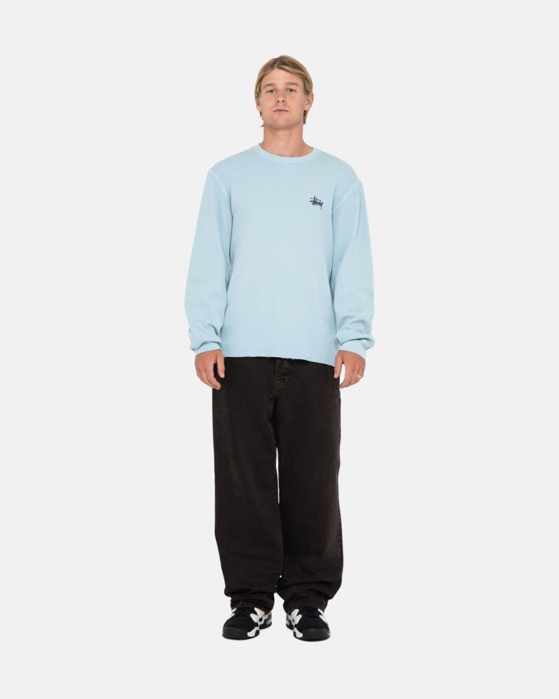 Stussy Basic Stock Ls Thermal - Mens Long Sleeve Knit Světle Blankyt | GCZEC17800