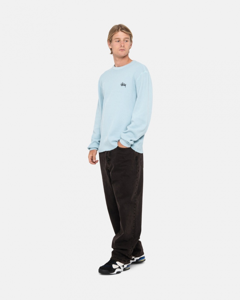 Stussy Basic Stock Ls Thermal - Mens Long Sleeve Knit Světle Blankyt | GCZEC17800