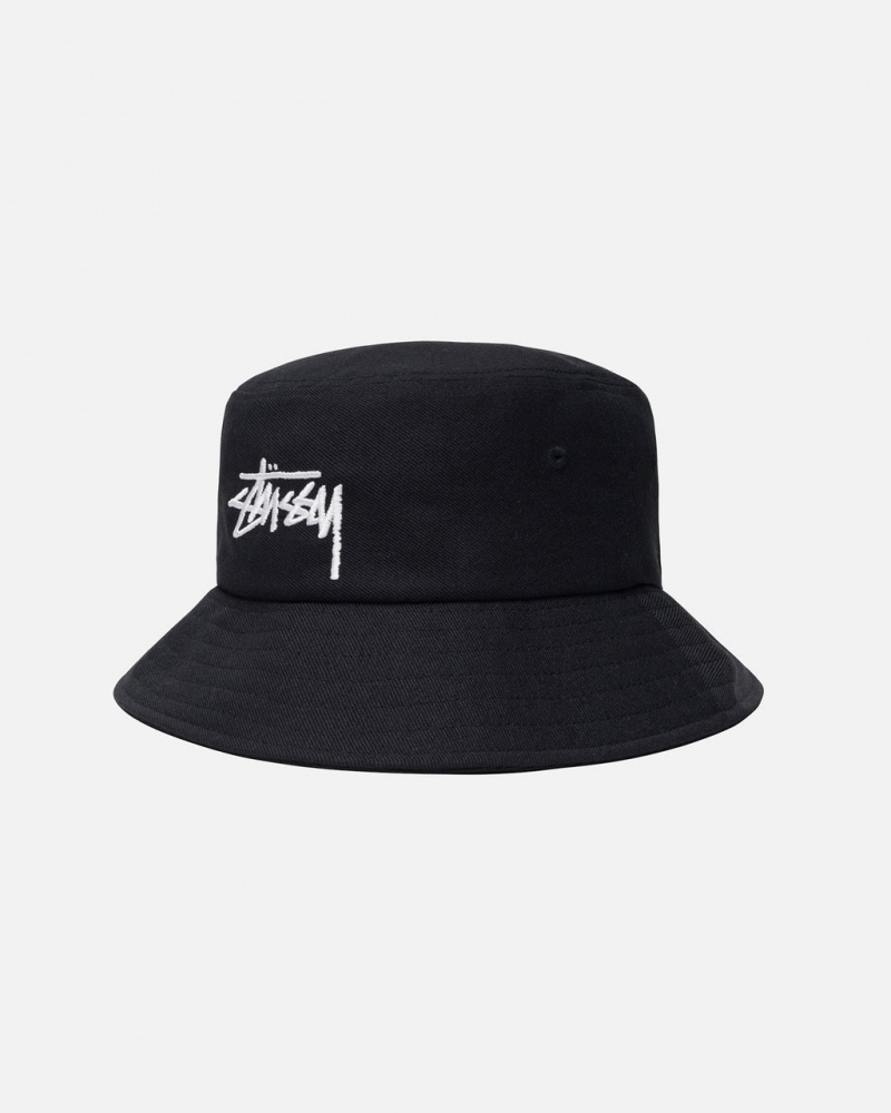 Stussy Bucket Hat Big Stock - Unisex Černé | ECZHC86020