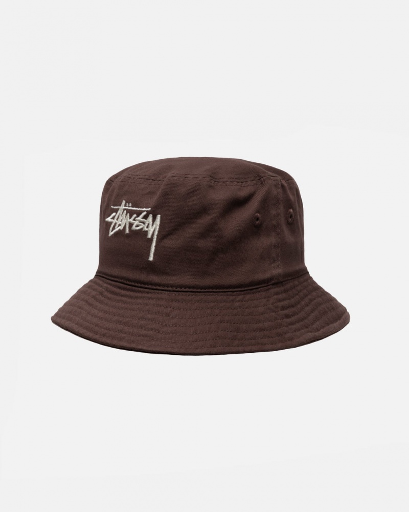 Stussy Bucket Hat Big Stock - Unisex Čokolády | CZXMI75325