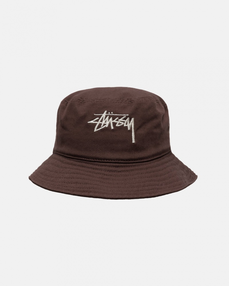 Stussy Bucket Hat Big Stock - Unisex Čokolády | CZXMI75325