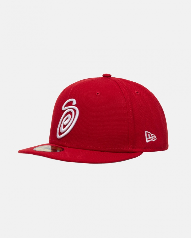 Stussy New Era 59Fifty Curly S - Unisex Červené | ACZWC96864