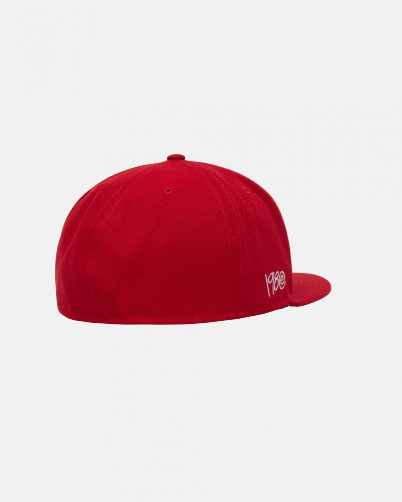 Stussy New Era 59Fifty Curly S - Unisex Červené | ACZWC96864