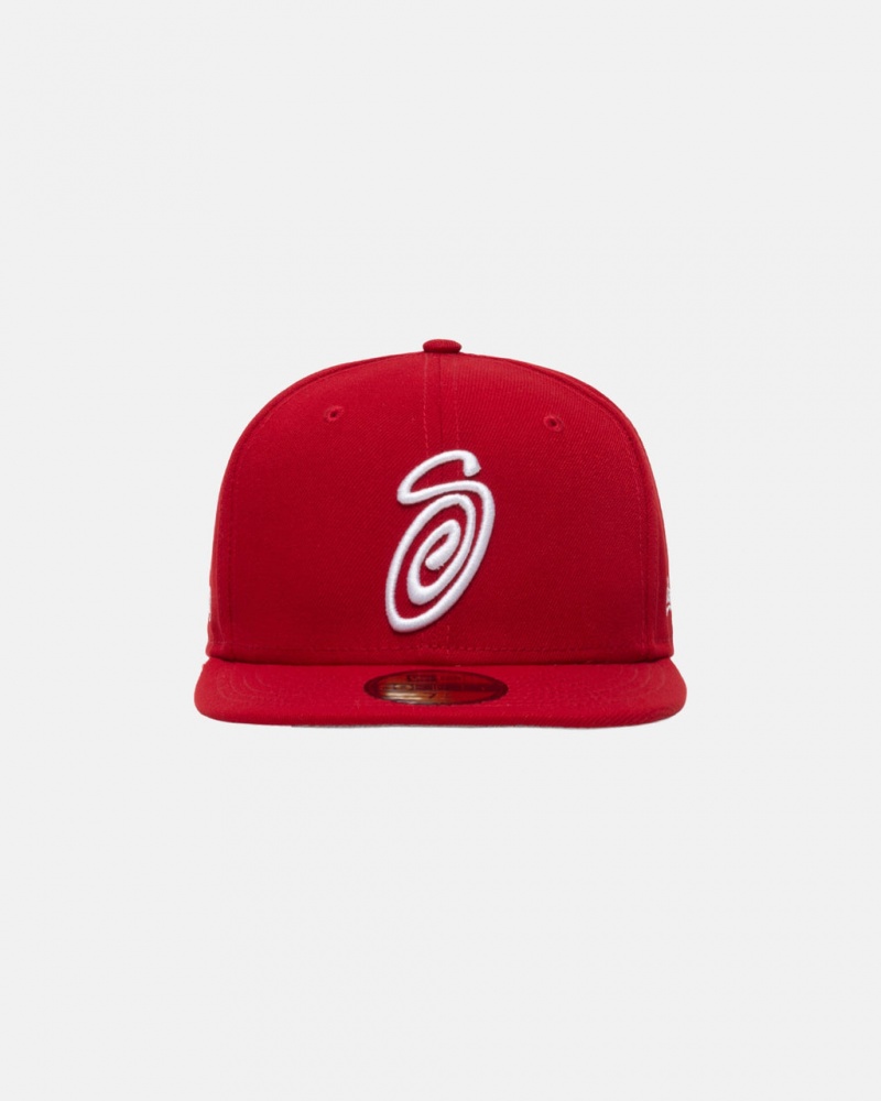 Stussy New Era 59Fifty Curly S - Unisex Červené | ACZWC96864