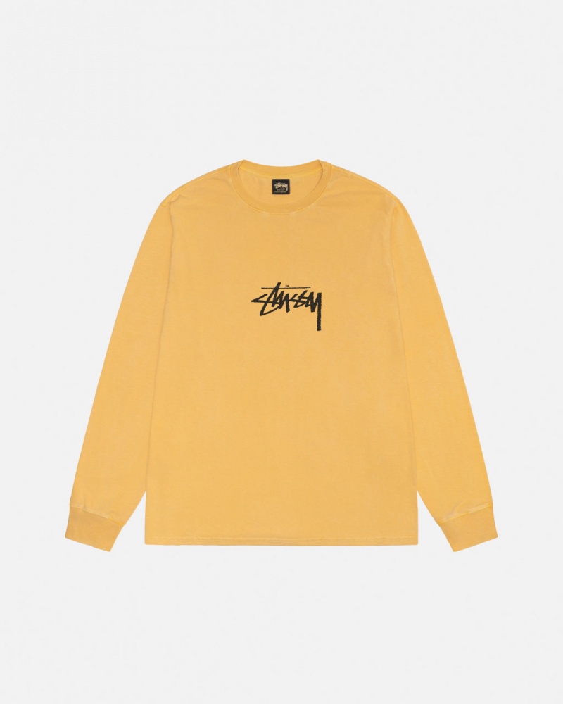 Stussy Small Stock LS Tee Pigment Dyed - Unisex Longsleeve Oranžové | PCZQX42745