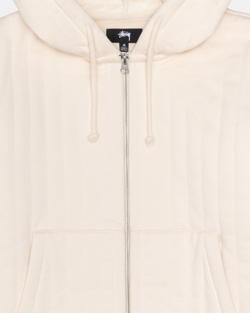 Stussy Vertical Prošívaný Zip Hood - Unisex Hoodies Bílé | XCZGW98297