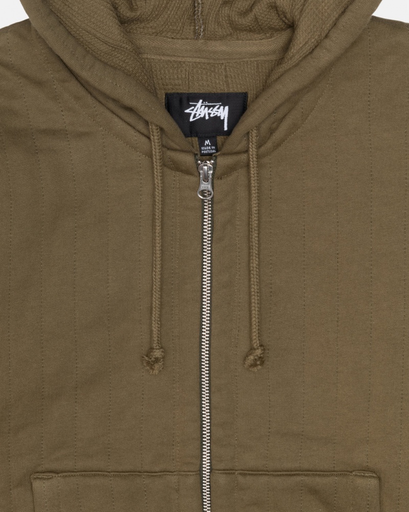 Stussy Vertical Prošívaný Zip Hood - Unisex Hoodies Olivy Zelené Zelene | SCZVO40649